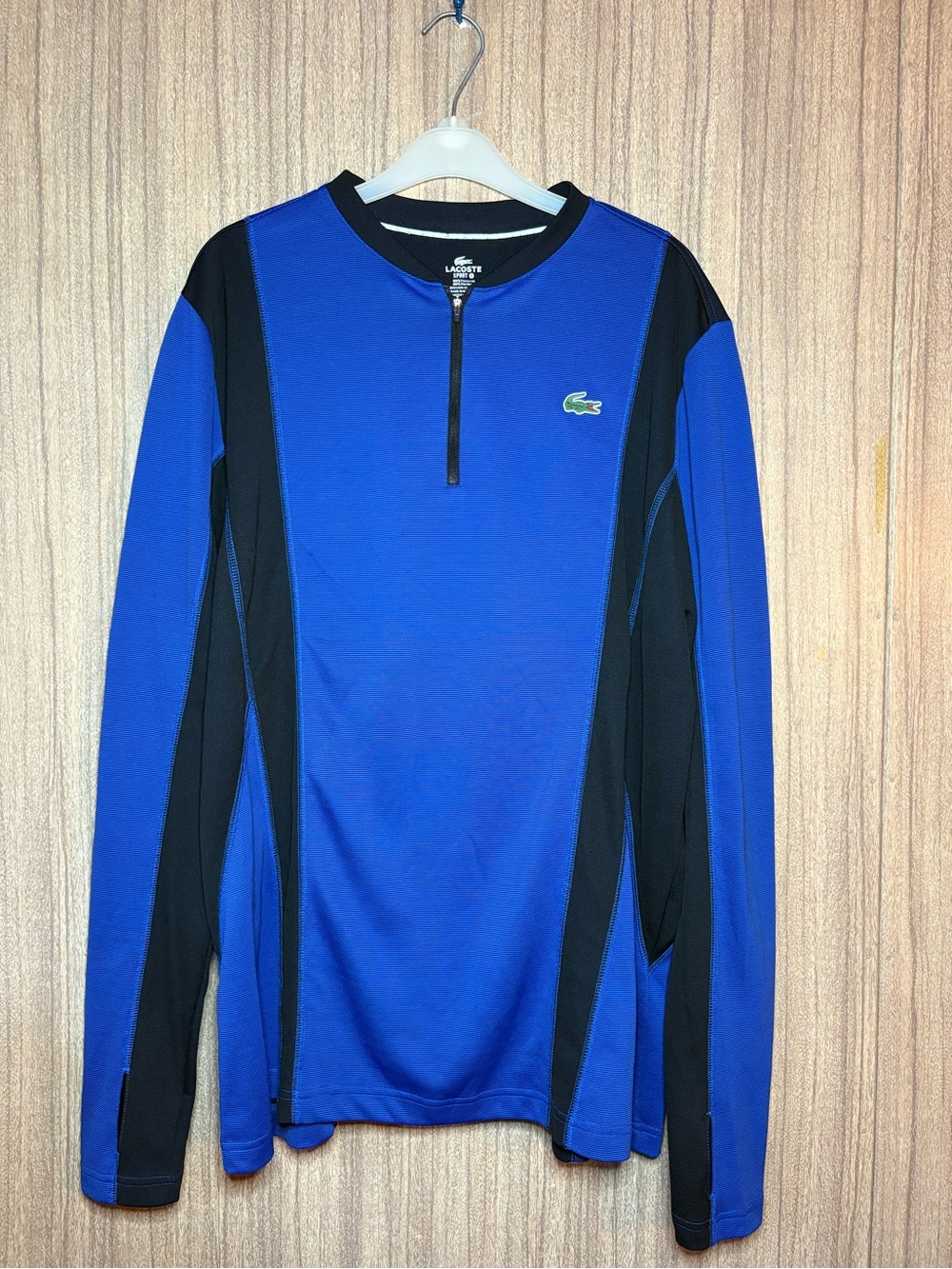 Lacoste Men’s Blue & Black Long-Sleeve Zip Athletic Top